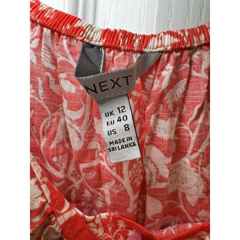 Red Floral Mini Dress Women US 8 Puff Sleeve Square Neck Summer - Picture 7 of 9
